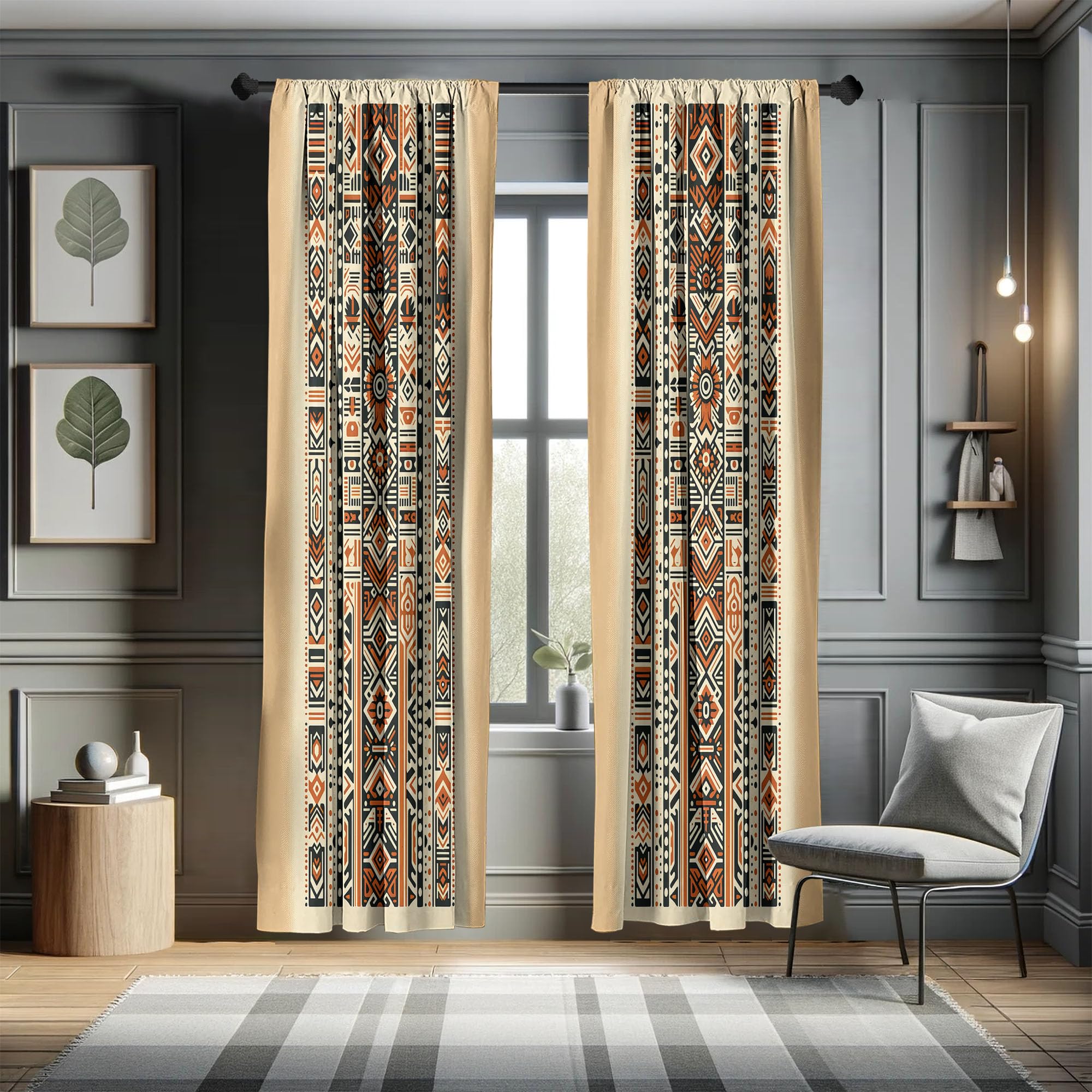 Ambesonne Southwestern Window Curtains Pack Of 2, Geometric Vertical Stripes With Ethnic And Tribal Inspirations, Lightweight Se