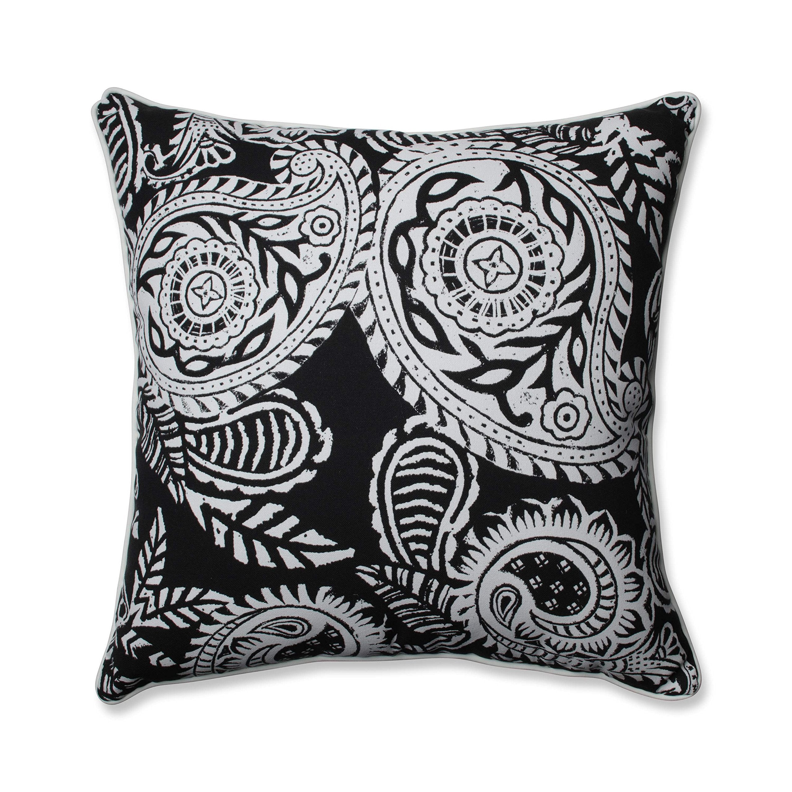Pillow Perfect Paisley Indoor/Outdoor Accent Throw Pillow, Plush Fill, Weather, And Fade Resistant, Floor - 25' X 25', Black/I