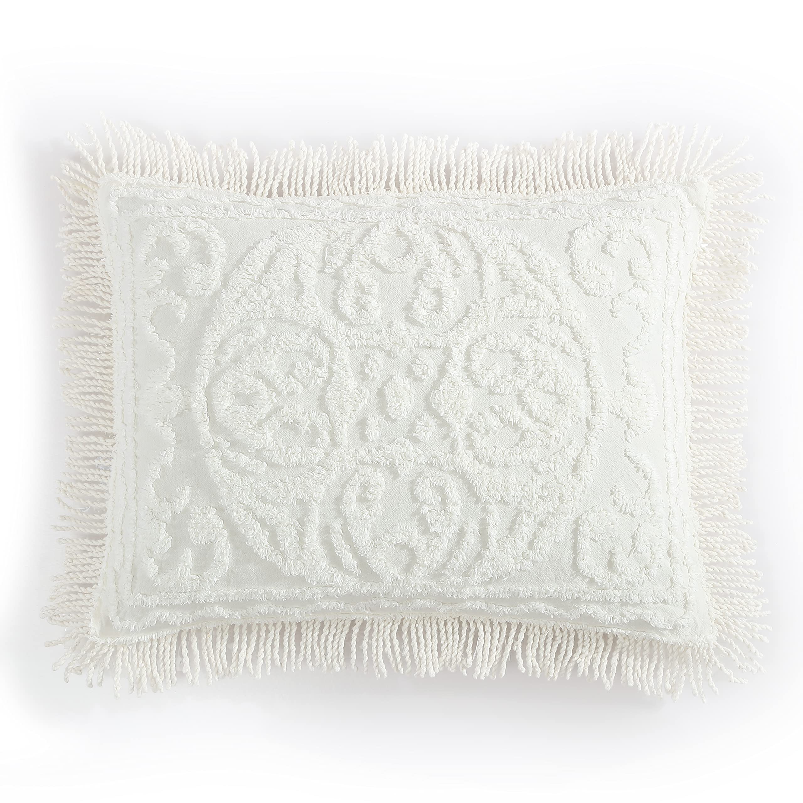 Beatrice Home Fashions Medallion Chenille, King Sham, Ivory
