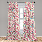 Ambesonne Candy Cane Window Curtains, Yummy Lollipop Candy Macaroon Cupcake And Donut On Polka Dots Pattern, Lightweight Decor 2