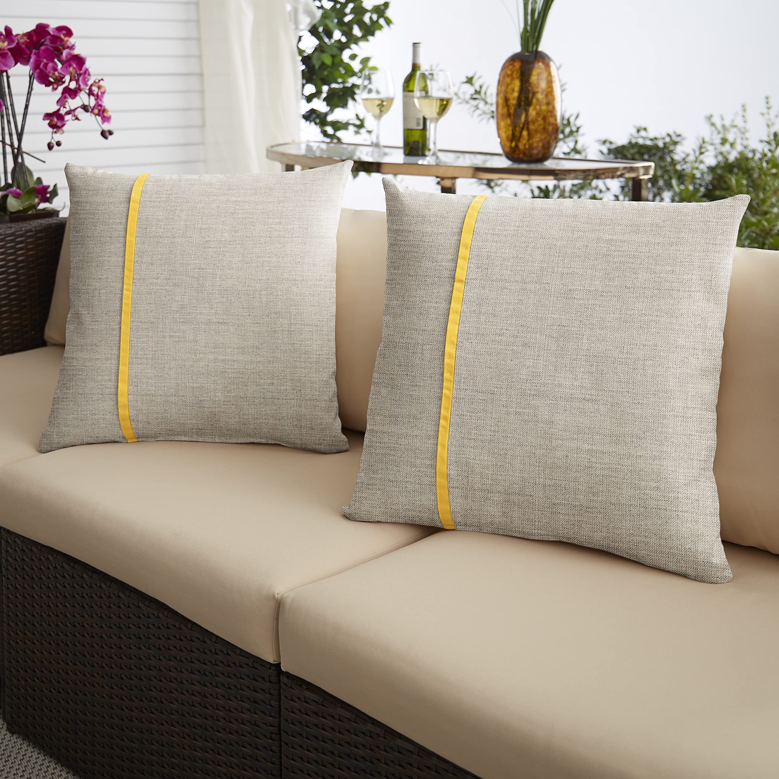 Sorra Home Indoor Outdoor Sunbrella Square Pillows, Set Of 2, 20 X 20, Silver Grey & Sunflower Yellow