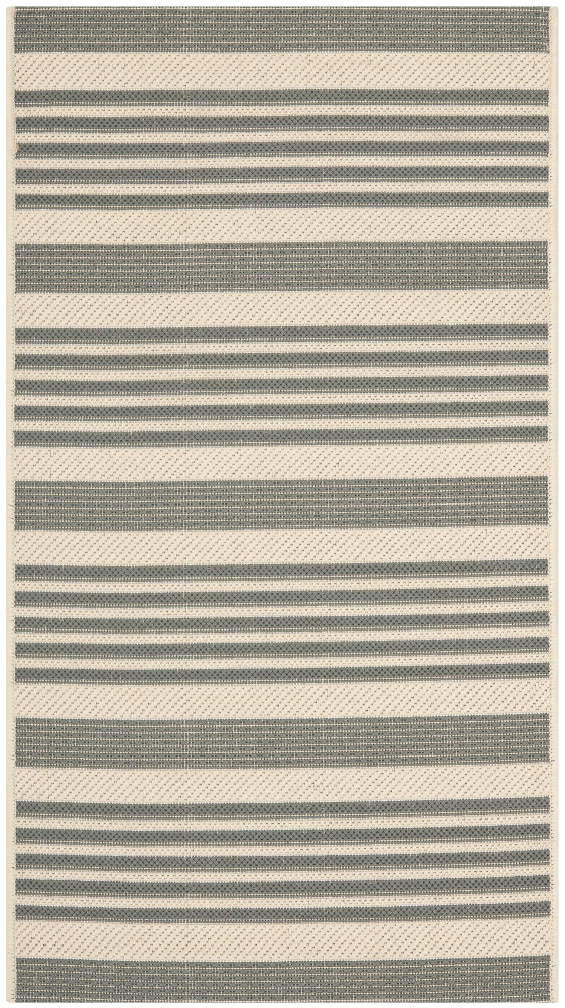 SAFAVIEH Courtyard Collection Accent Rug - 4' x 5'7'', Grey & Bone, Stripe Design, Non-Shedding & Easy Care, Indoor/Outdoor & Wa