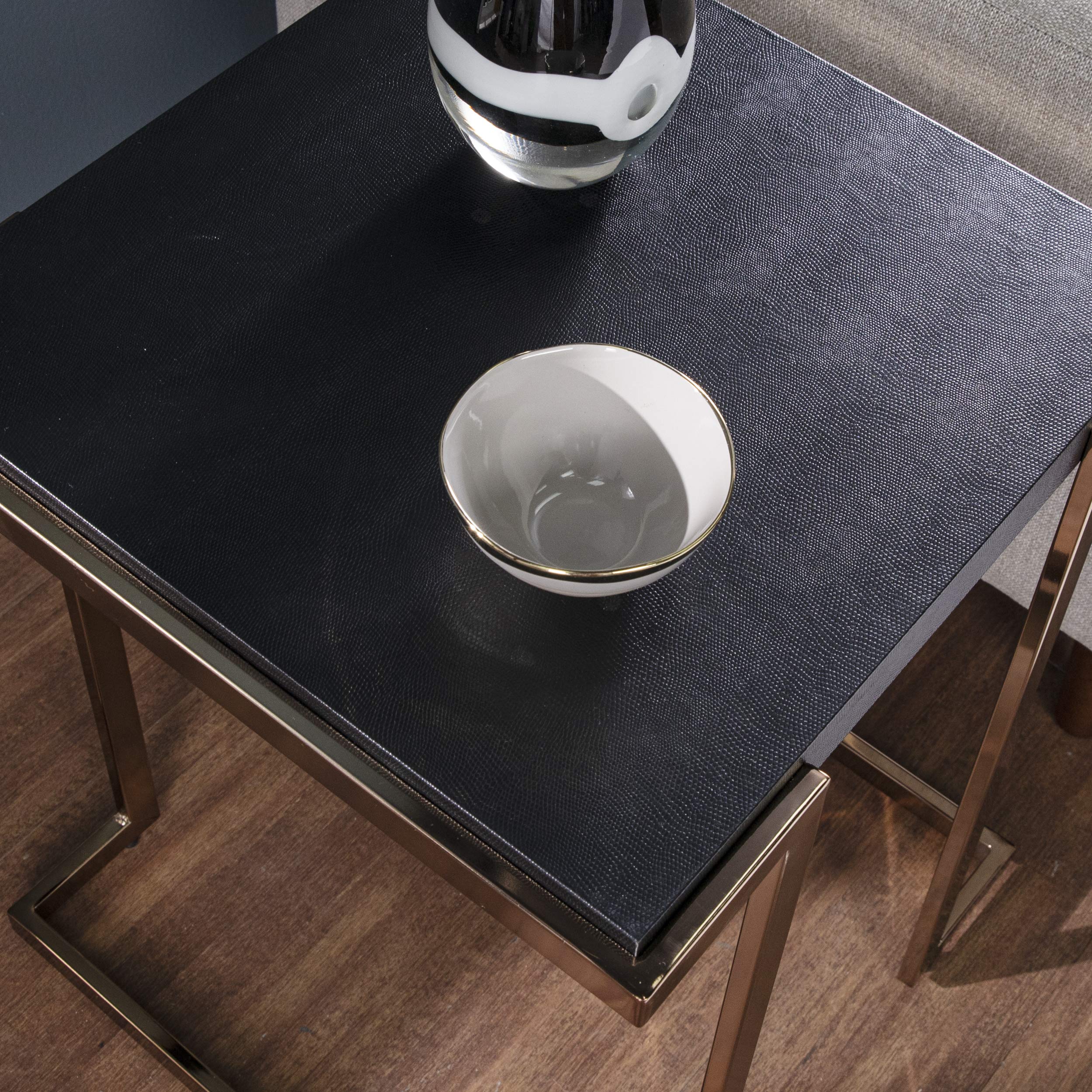 SEI Furniture Barcia Side Table, Standard, Black, Champagne