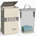 Maxtonne 100L Laundry Hamper with Lid, Collapsible Large Tall Basket, Integrated ComfortGrip Handles & Removable Bag for Bedroo