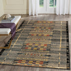Liora Manne Marina Low Profile Durable Indoor/Outdoor Woven Rug- Tribal Stripe Black 6'6' X 9'4'