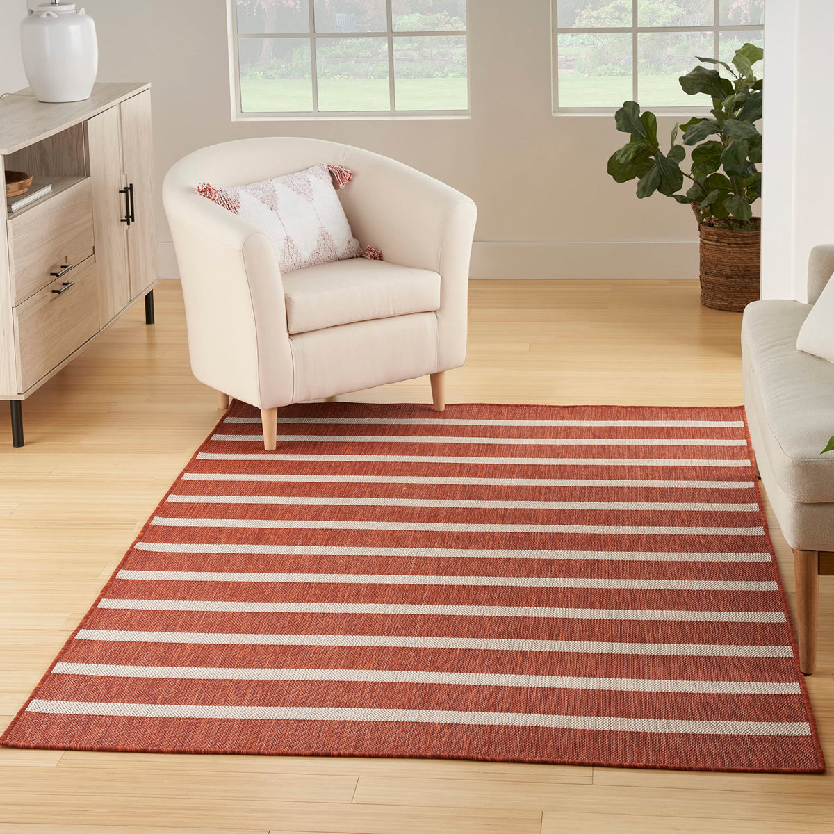 Nourison Positano Indoor/Outdoor Terracotta 5' X 7' Area Rug, Easy Cleaning, Non Shedding, Bed Room, Living Room, Dining Room, D