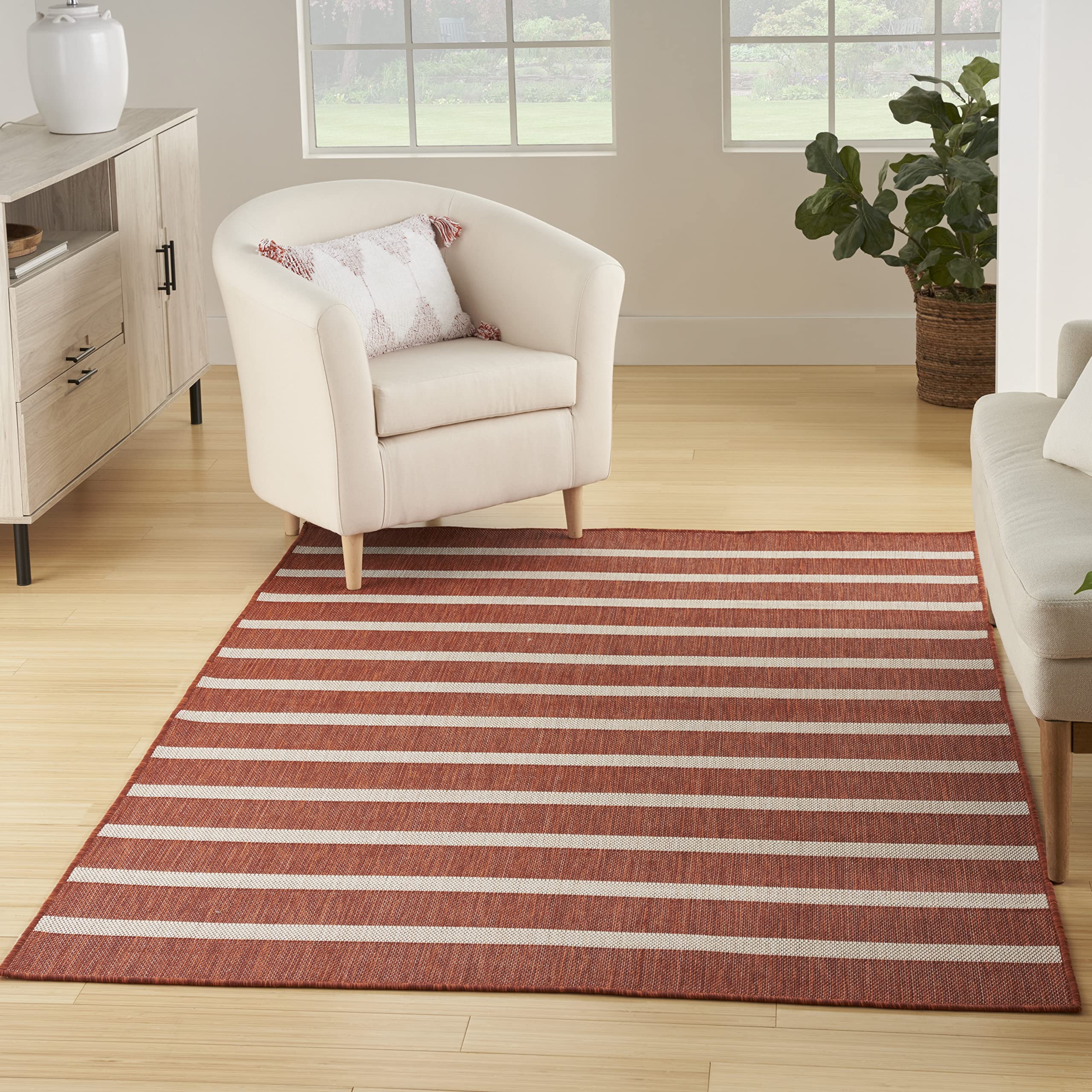 Nourison Positano Indoor/Outdoor Terracotta 5' X 7' Area Rug, Easy Cleaning, Non Shedding, Bed Room, Living Room, Dining Room, D