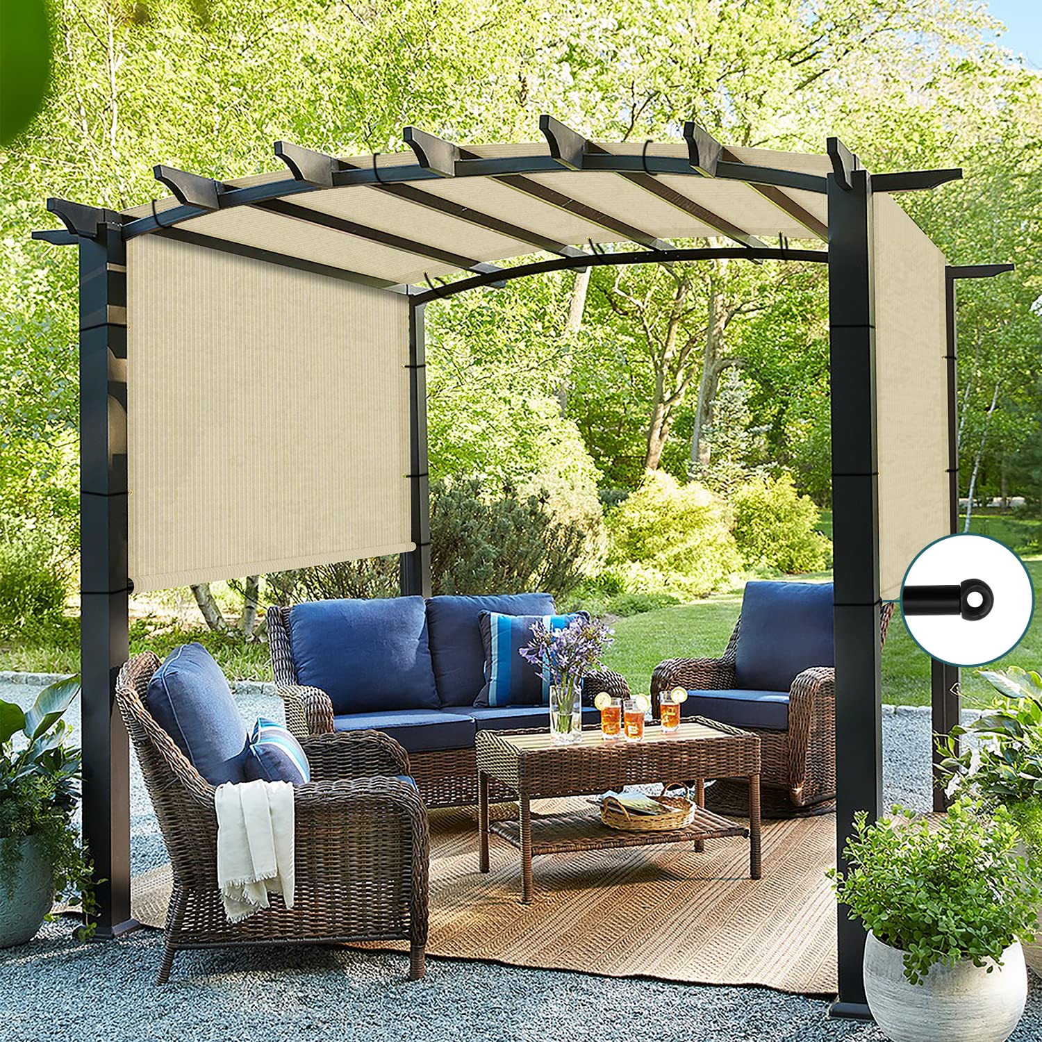 Ecoopts 8'X16' Outdoor Shade Cover Canopy Sun Shade Cover With Grommets Weighted Rods For Pergola Patio Porch (Beige)
