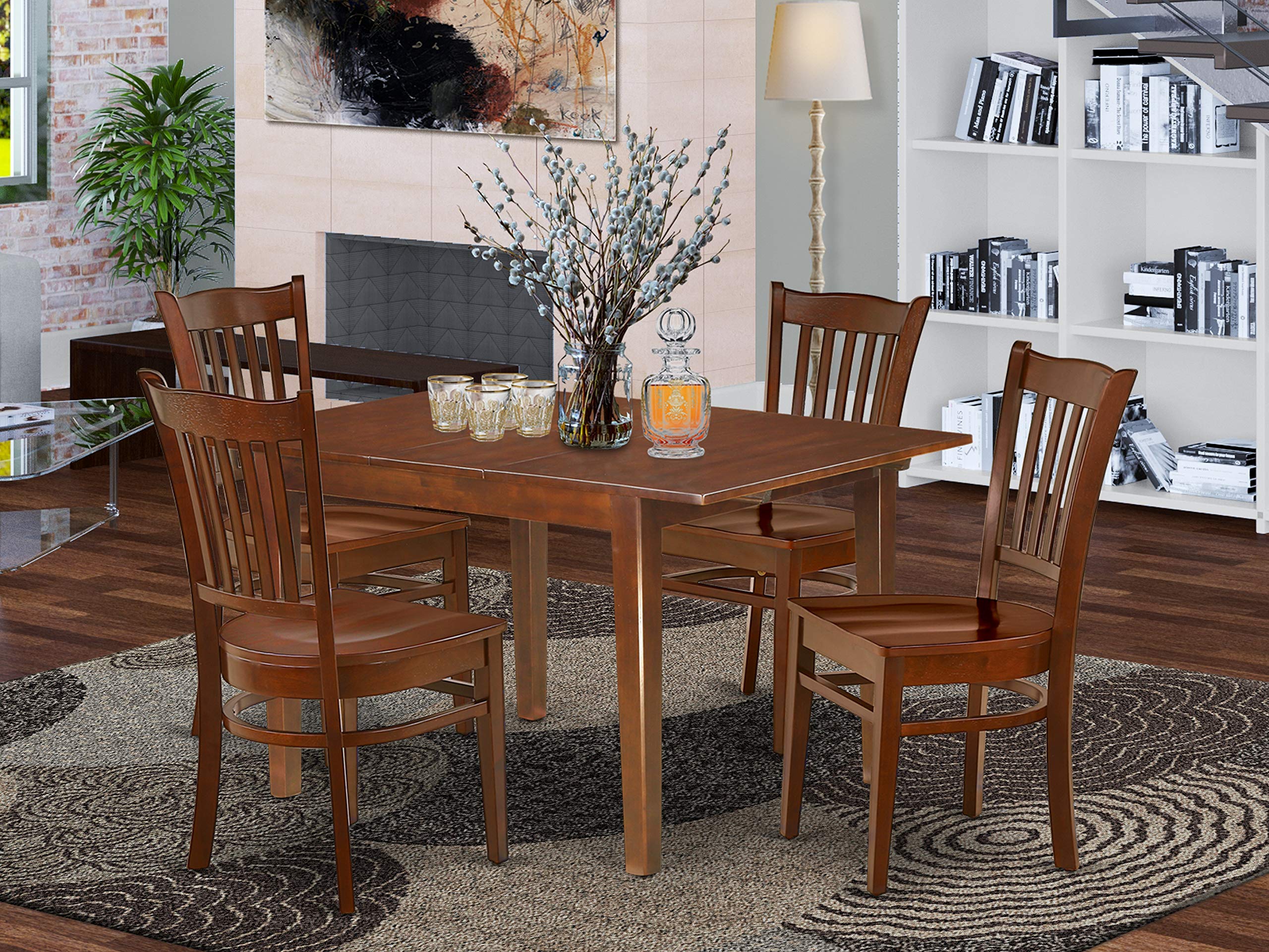 East West Furniture Mlgr5-Mah-W Milan 5 Piece Room Furniture Set Includes A Rectangle Kitchen Table With Butterfly Leaf And 4 Dining Chairs, 36X54 Inch