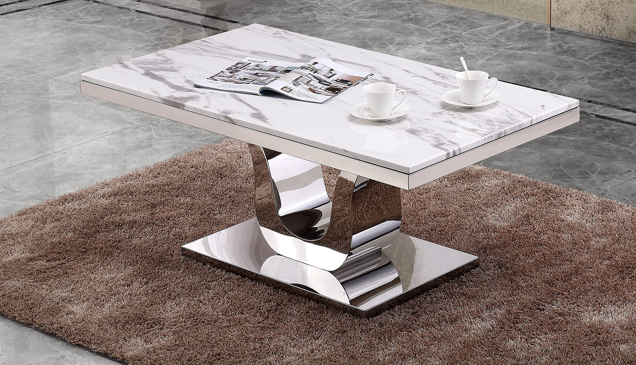 Best Quality Furniture Coffee Table Only White, Silver