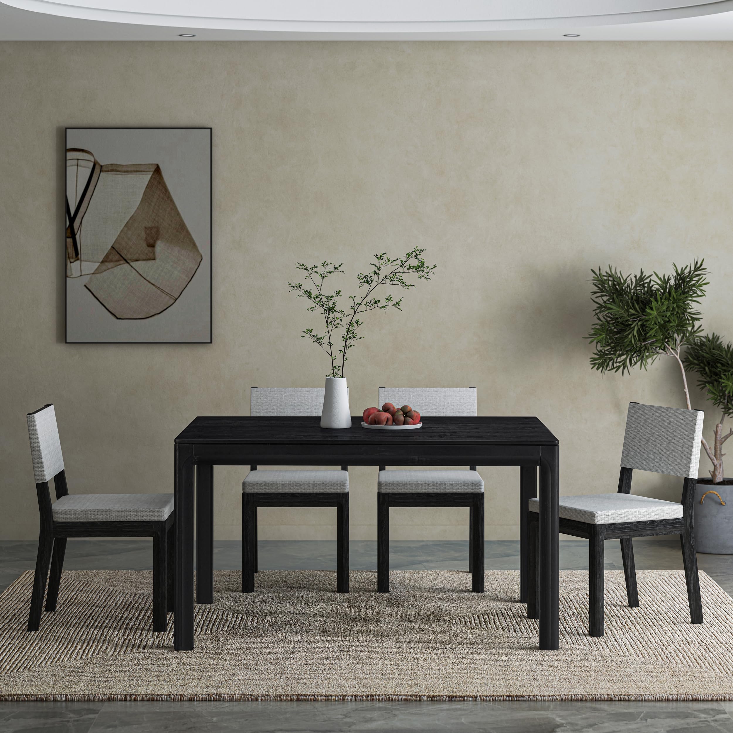 Ntc Flow 55 Inch Modern Design, Rectangular Dinner Table For Dining Room, Living Room Furniture, Effortless Assembly, Burnt Blac