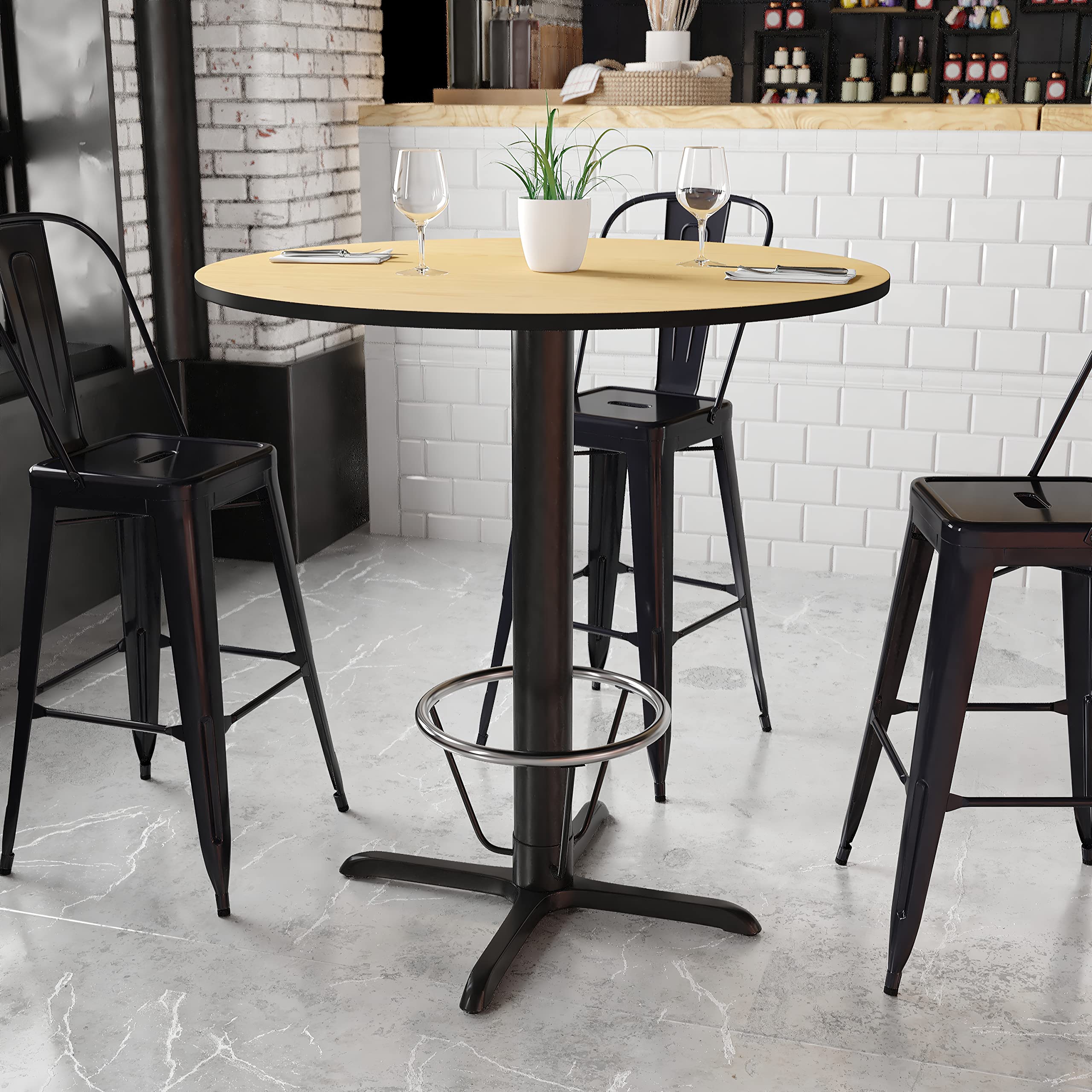 Flash Furniture Stiles 42'' Round Black Laminate Table Top With 33'' X 33'' Bar Height Table Base And Foot Ring