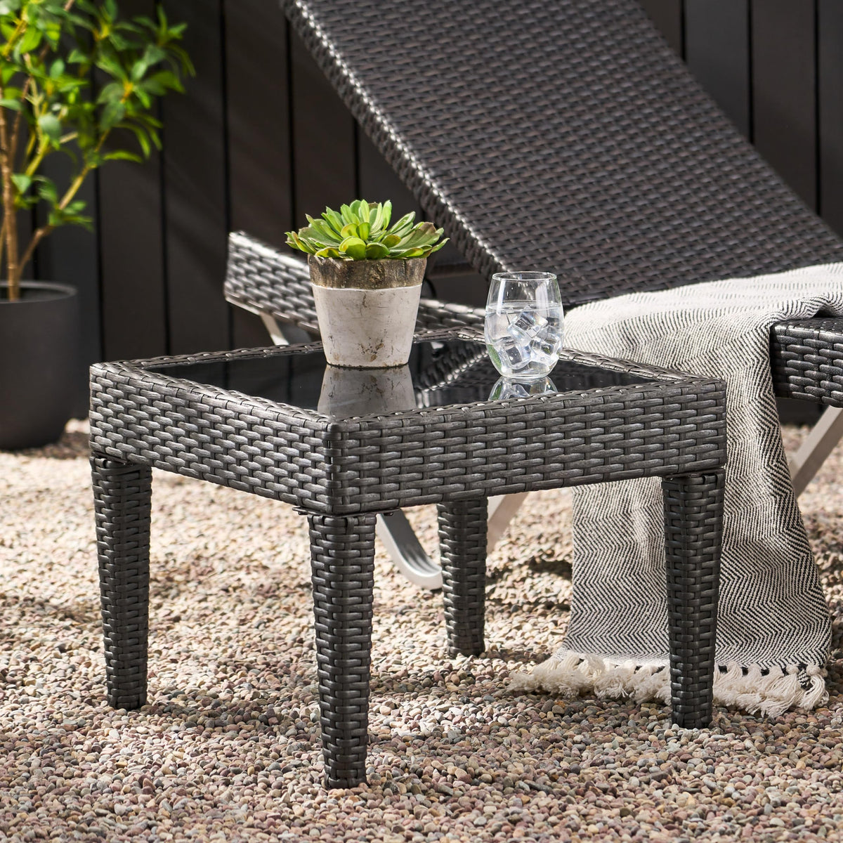 Wicker Rattan Side Table Patio Wicker Table, Outdoor Square Rattan Cof ...