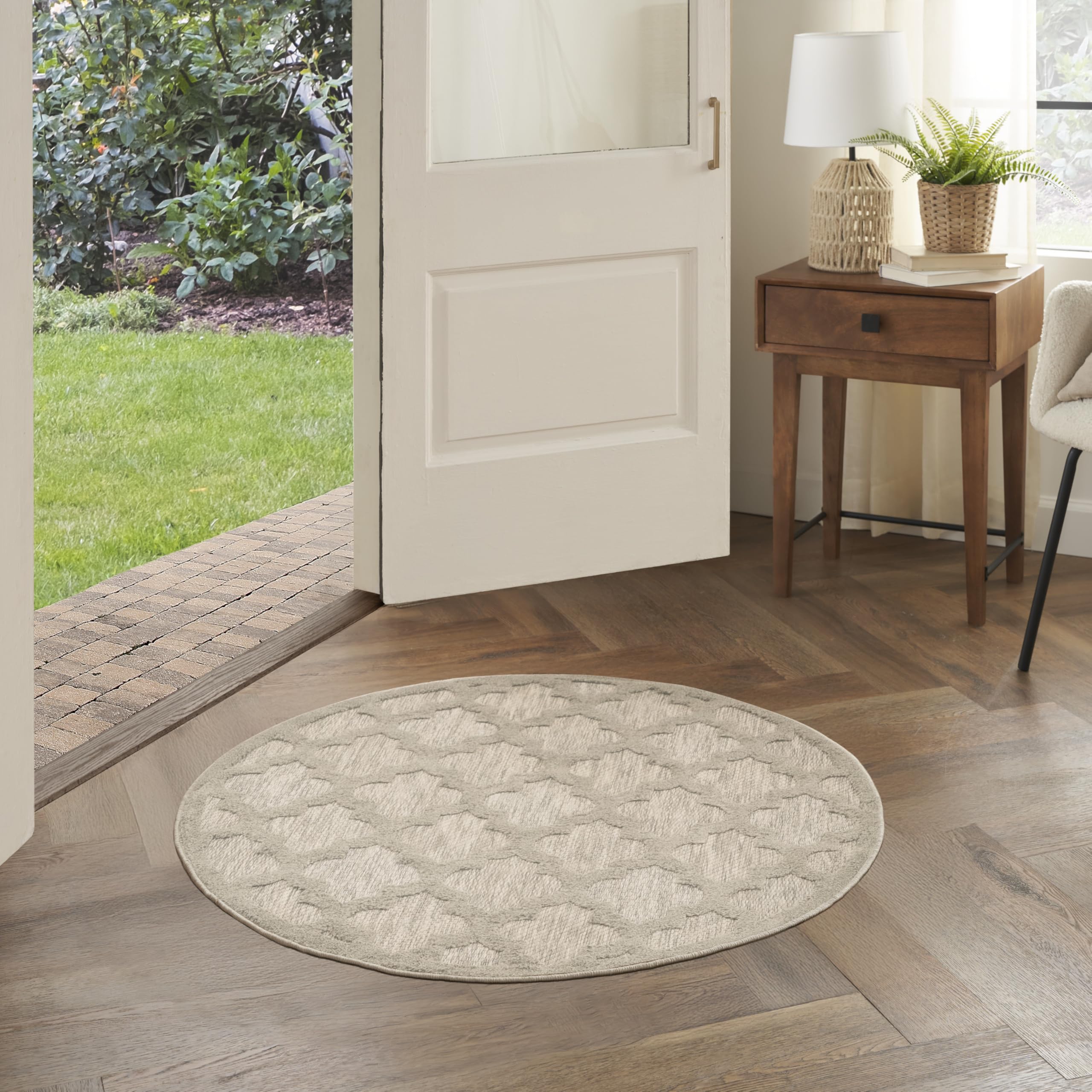 Nourison Easy Care Cream 4 x Round Area Rug - Easy Clean, Non Shedding, Bed Room, Living Room, Dining Room, Kitchen (4 x Round