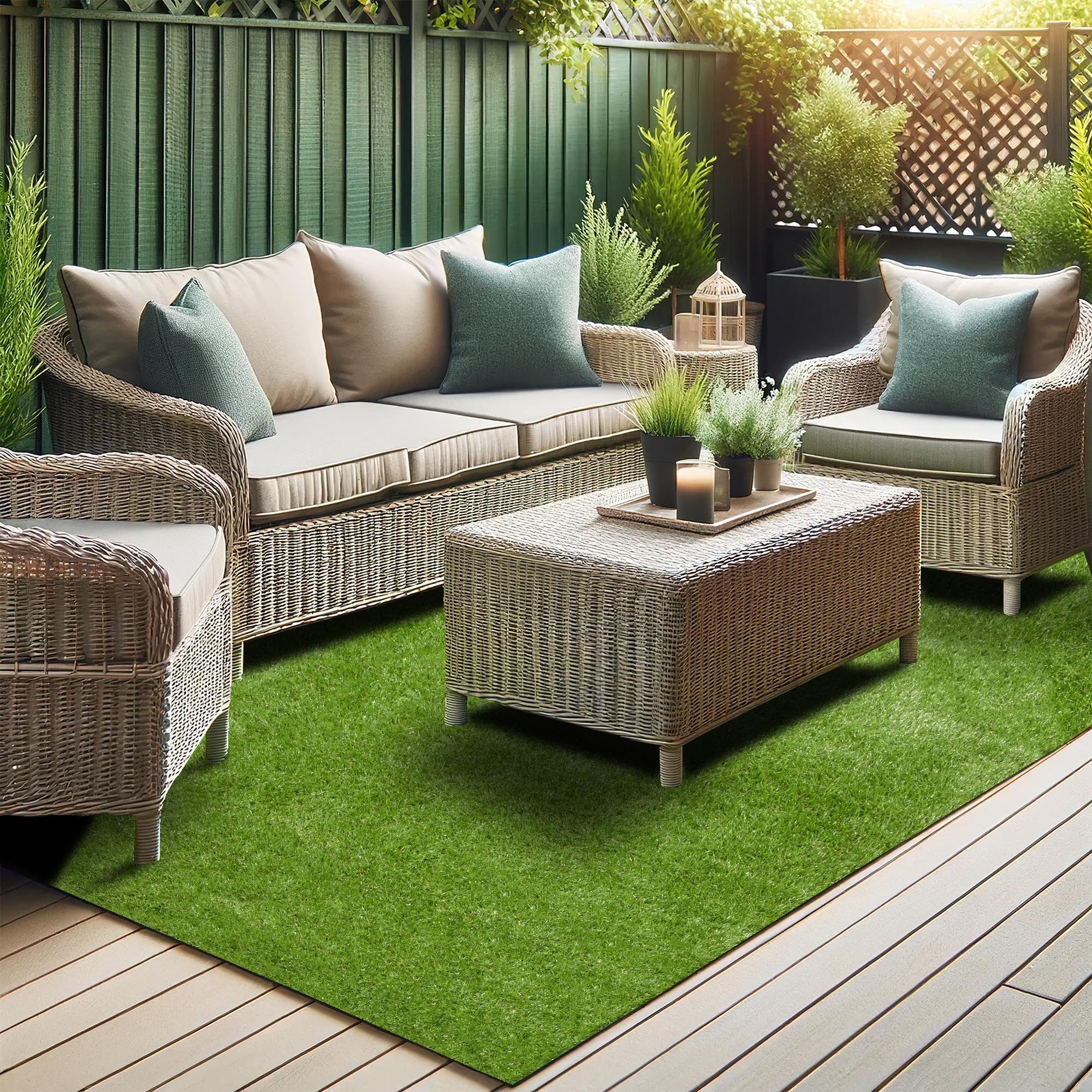 Sweet Home Stores Waterproof Solid Grass Design Indoor/Outdoor 7x20 Modern Outdoor Artificial Grass Runner Rug for Backyard, Pat