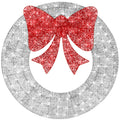 Best Choice Products 36in Pre-Lit Outdoor Christmas Wreath Decoration, LED Metal Holiday Decor for Home w/ 120 Lights, Bow - Sil