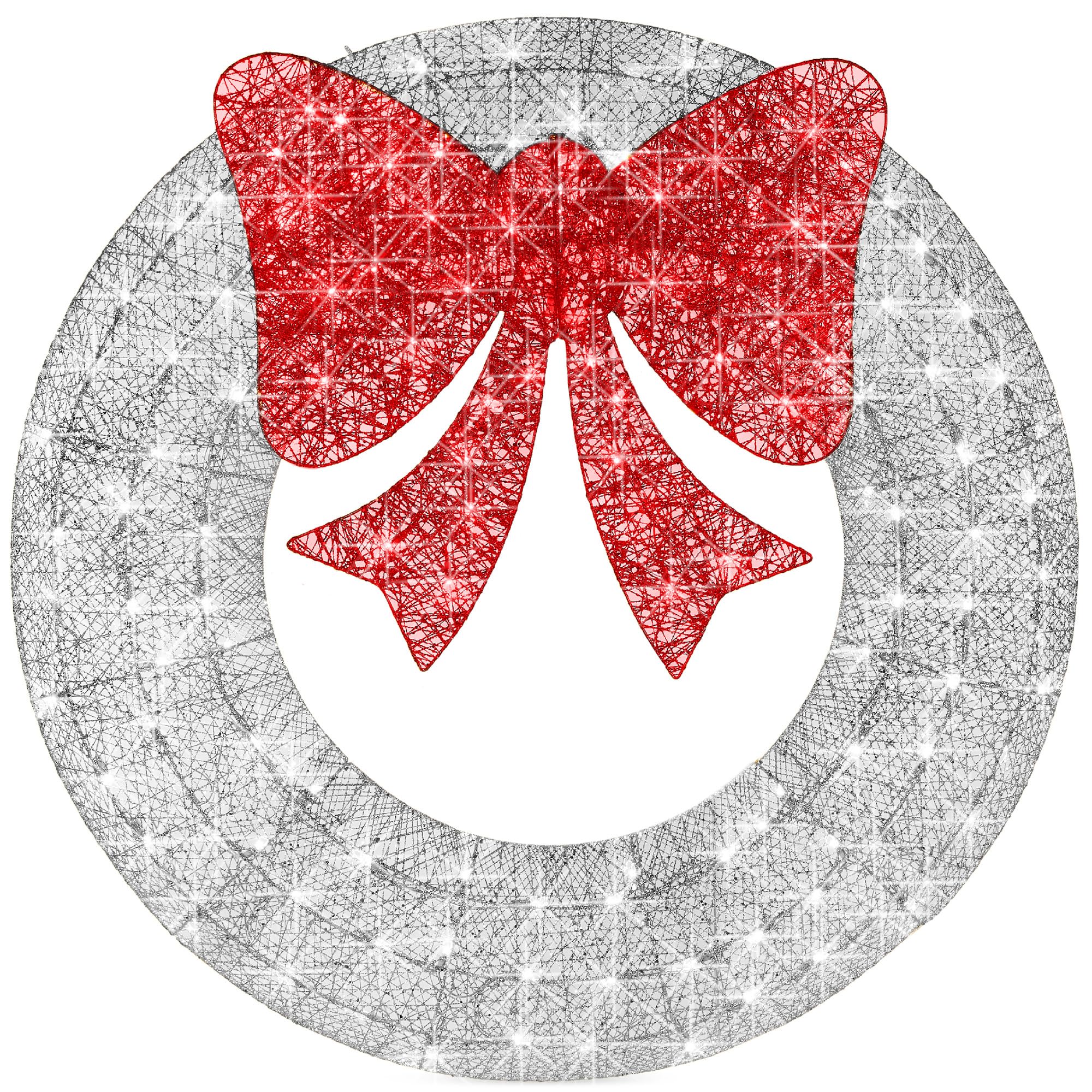 Best Choice Products 36in Pre-Lit Outdoor Christmas Wreath Decoration, LED Metal Holiday Decor for Home w/ 120 Lights, Bow - Sil