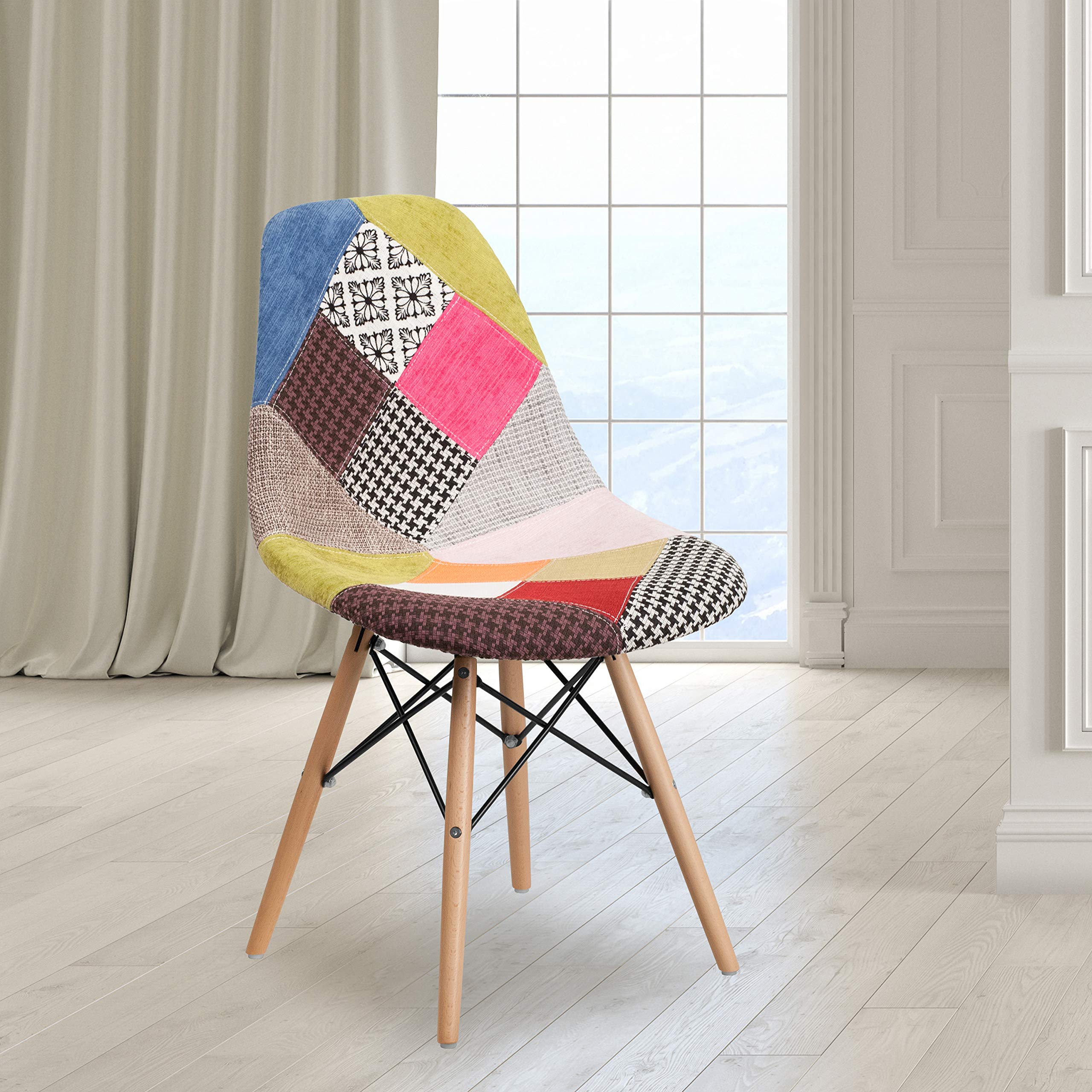 Flash Furniture Elon Series Milan Patchwork Fabric Chair With Wooden Legs