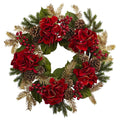 Nearly Natural 24In. Hydrangea Pine Wreath