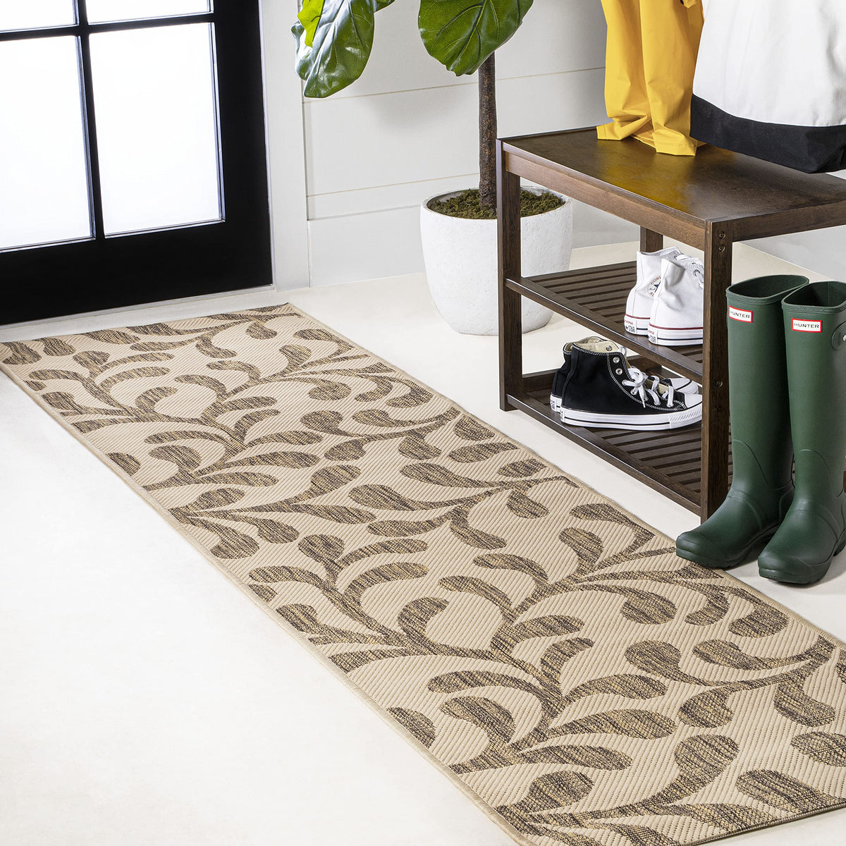 Jonathan Y Smb117A-28 Vine All Over Indoor Outdoor Area Rug Bohemian Coastal Easy Cleaning Bedroom Kitchen Backyard Patio Non Sh