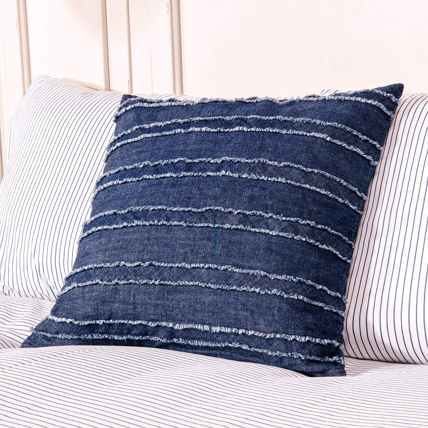 Elegant Life Home 100% Cotton Washed Denim Decorative Throw Pillow Covers Pack Of 2 Dark Blue Cushion Covers Set Soft Square App