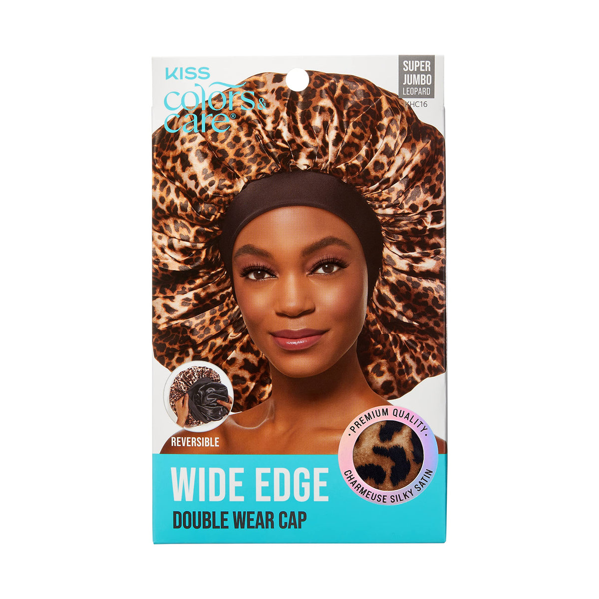 KISS Colors & Care Silky Satin Wide Edge Double Wear Cap, Super Jumbo, Leopard, Double Sided Reversible Designs, Premium Charmeu