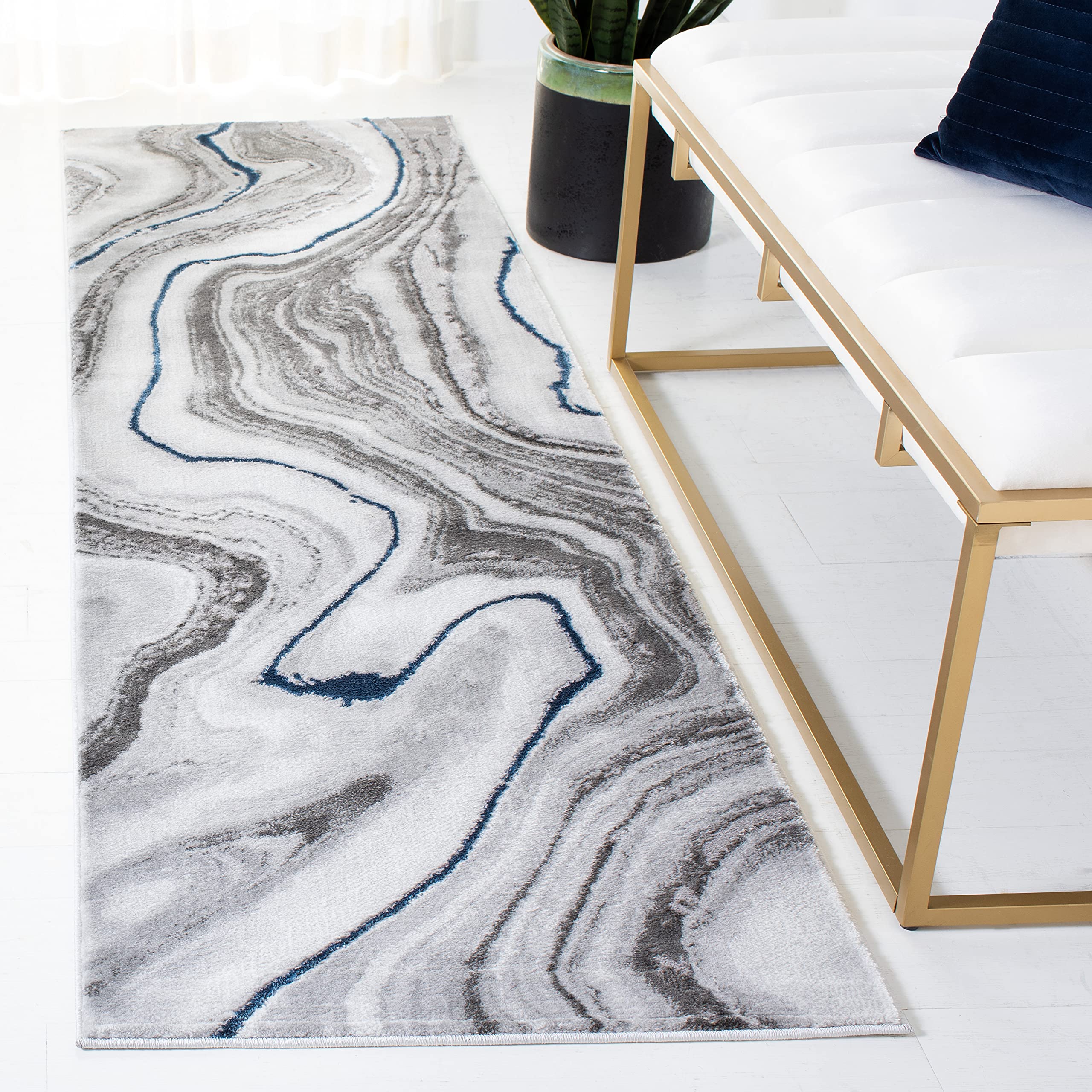 SAFAVIEH Craft Collection Runner Rug - 23 x 8, Grey & Blue, Modern Abstract Design, Non-Shedding & Easy Care, Ideal for High T