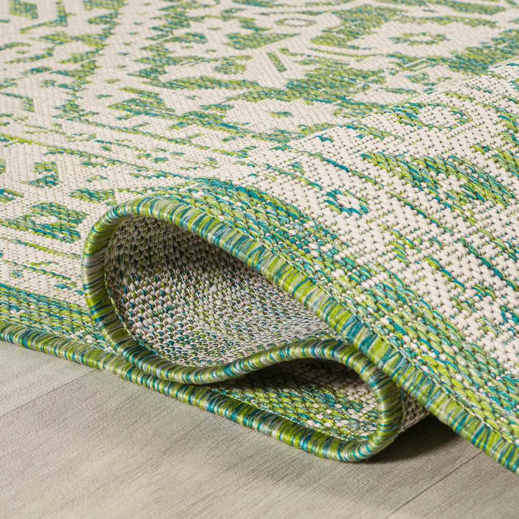 Jonathan Y Smb101H-9 Sinjuri Medallion Textured Weave Indoor Outdoor Area-Rug, Coastal, Traditional, Transitional Easy-Cleaning,Bedroom,Kitchen,Backyard,Patio,Non Shedding, Cream/Green, 9 X 12
