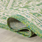 Jonathan Y Smb101H-9 Sinjuri Medallion Textured Weave Indoor Outdoor Area-Rug, Coastal, Traditional, Transitional Easy-Cleaning,Bedroom,Kitchen,Backyard,Patio,Non Shedding, Cream/Green, 9 X 12