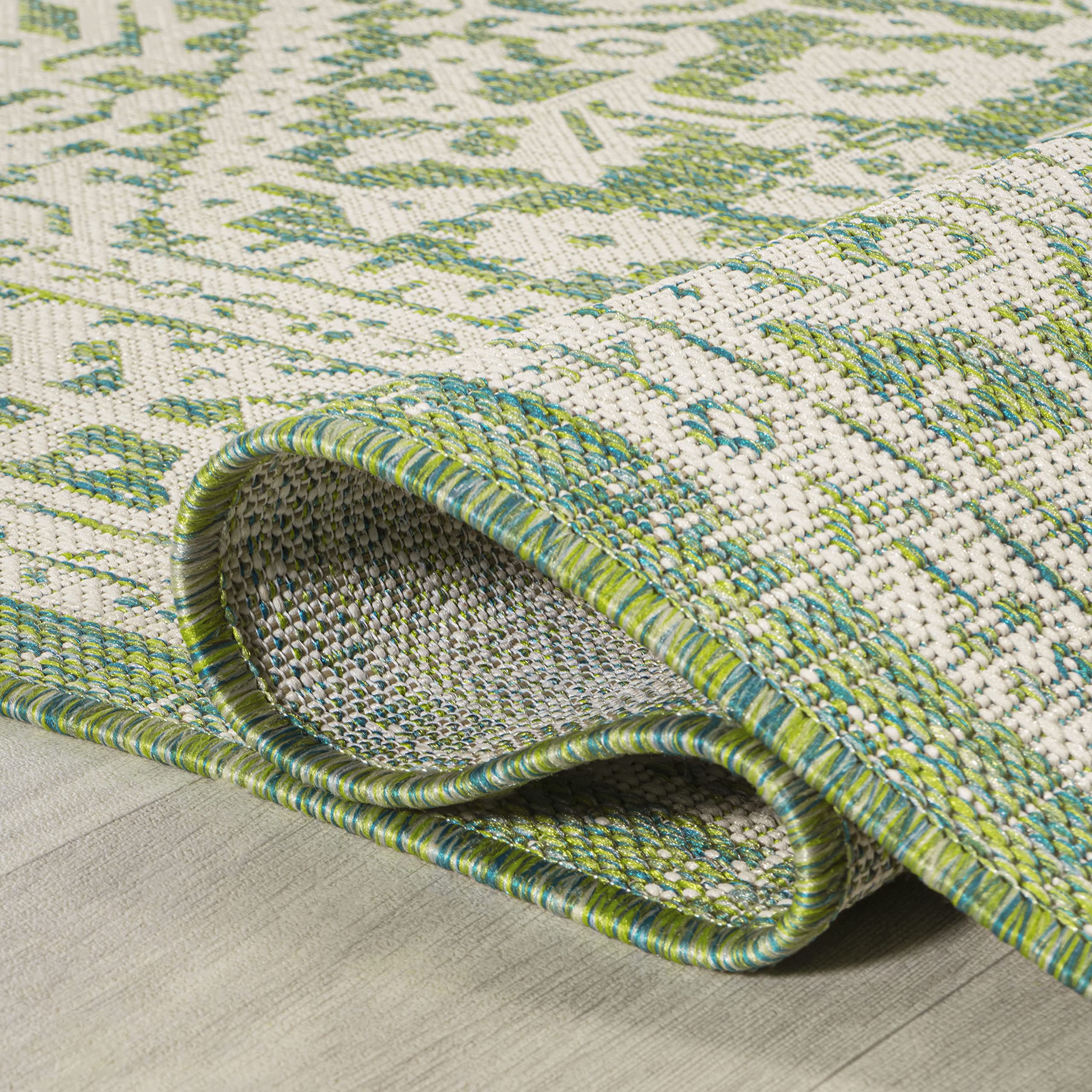 Jonathan Y Smb101H-9 Sinjuri Medallion Textured Weave Indoor Outdoor Area-Rug, Coastal, Traditional, Transitional Easy-Cleaning,Bedroom,Kitchen,Backyard,Patio,Non Shedding, Cream/Green, 9 X 12