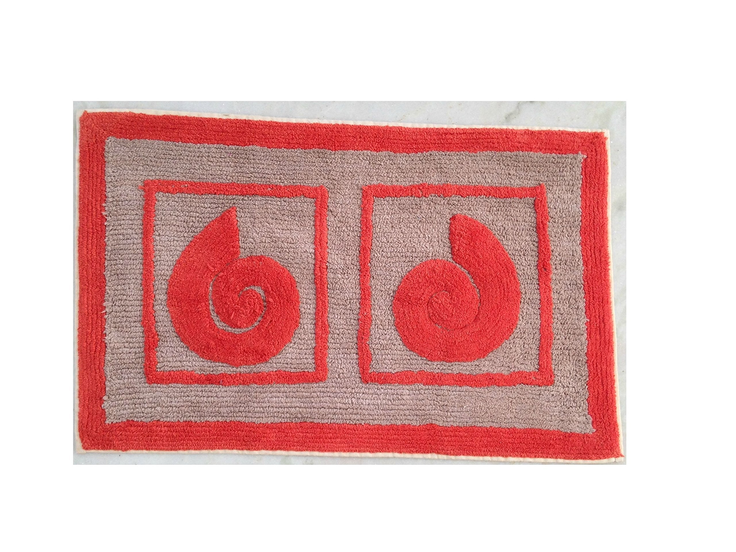 MODERN HOMES Red and Brown Designer Cotton Bath Mat