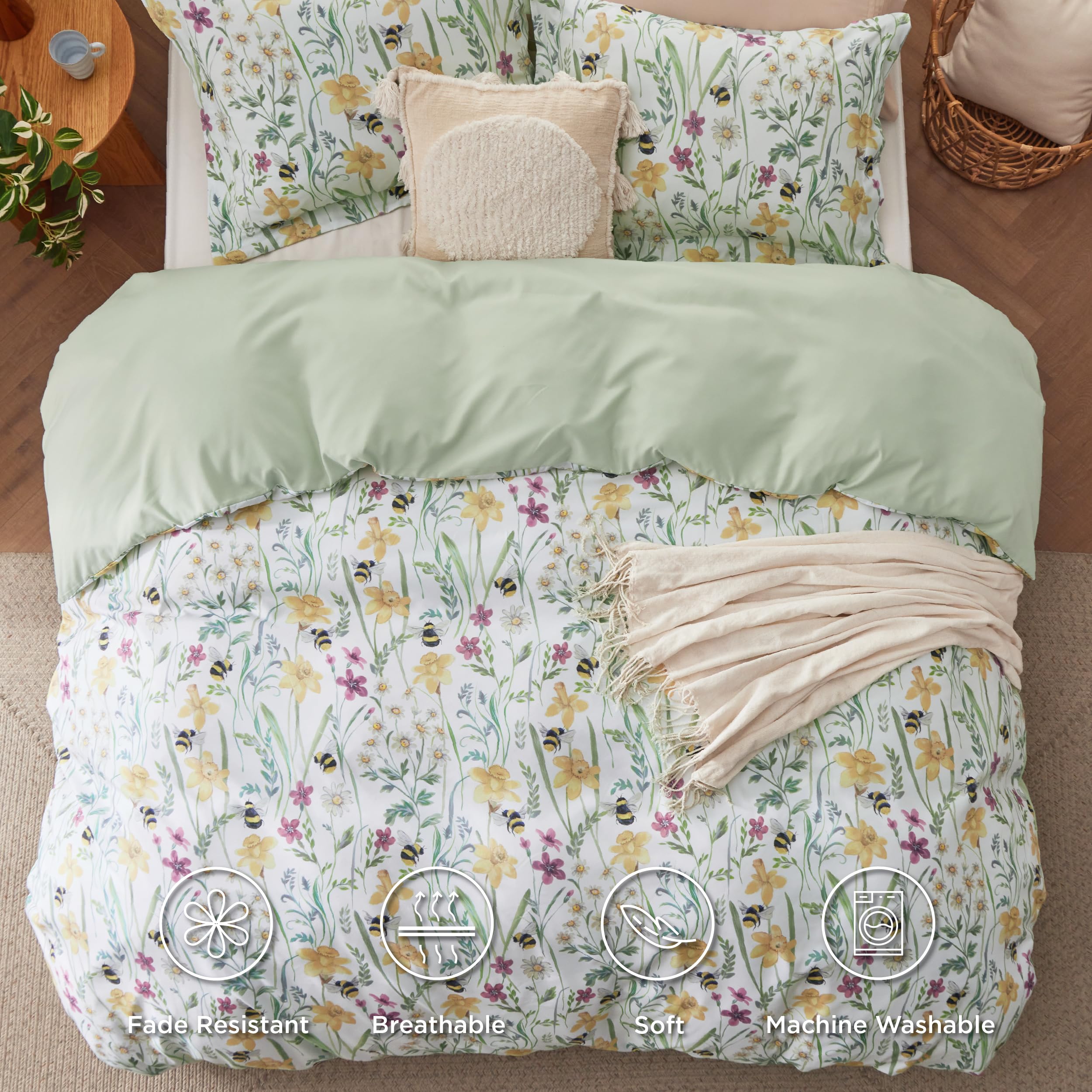 Bedsure Duvet Cover King Size - Reversible Floral Pattern Duvet Cover Set With Zipper Closure, Green Bedding Comforter Cover, 3 Pieces, 1 Duvet Cover 104'X90' And 2 Pillow Shams 20'X36'