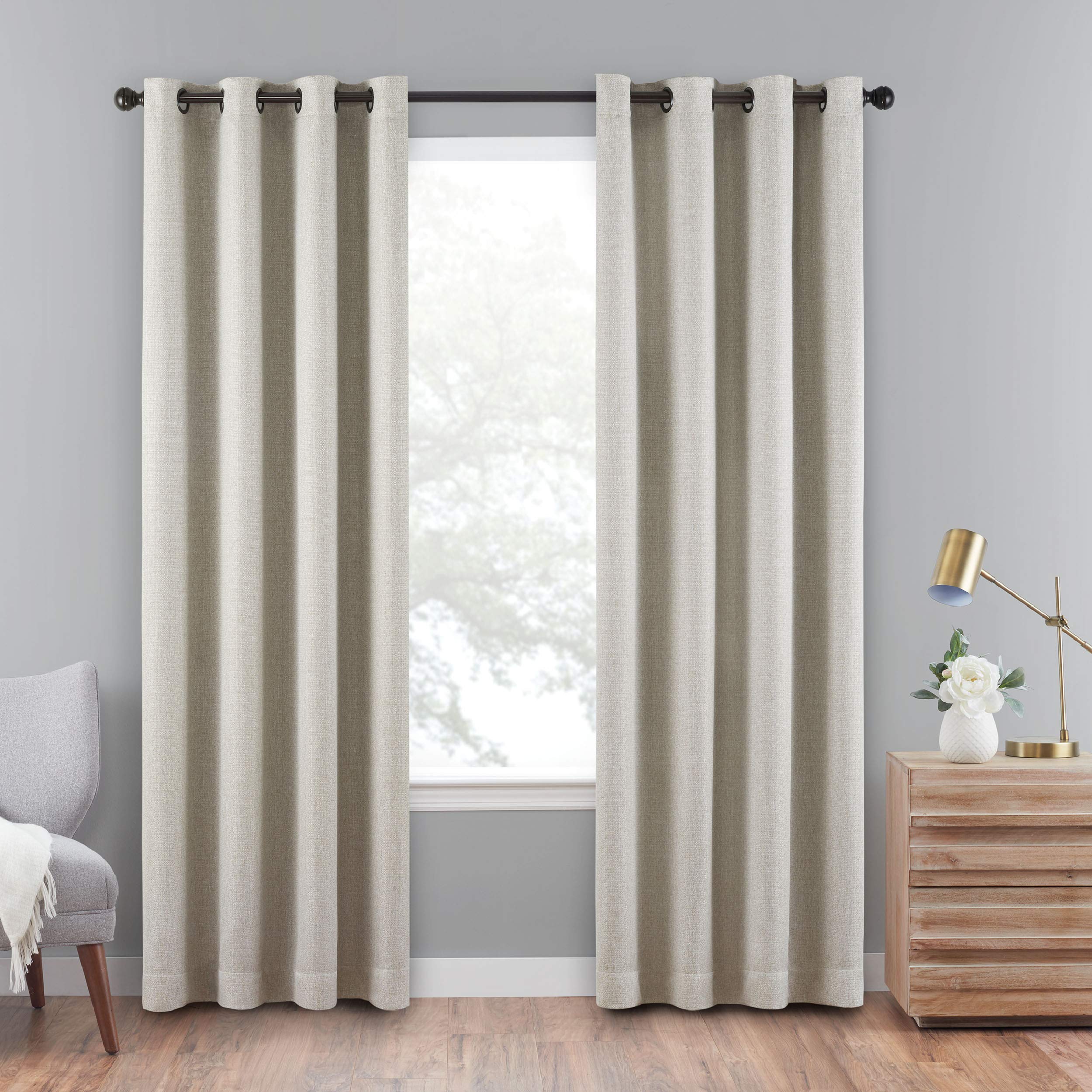 ECLIPSE Cara Grommet Top Curtains for Bedroom, Single Panel, 50'' x 84'', Linen