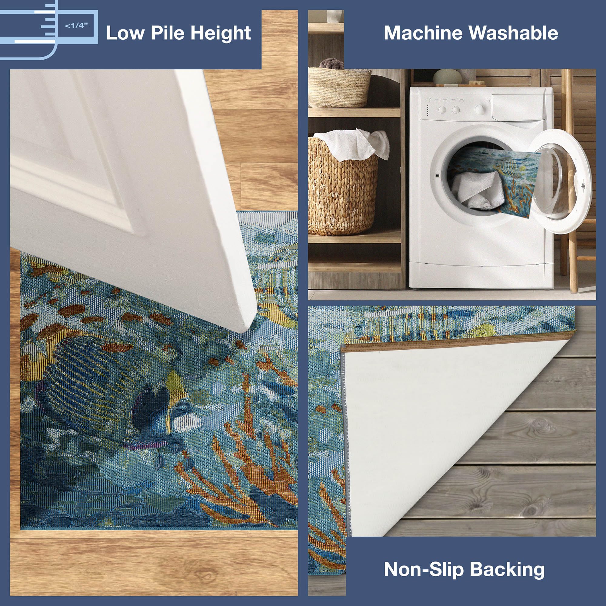 Liora Manne Esencia Machine Washable Non-Slip Low Profile Indoor/Outdoor Mat-Transitional, Coastal, Fish, Novelty, Fantasea Ocean 2' X 2'10'