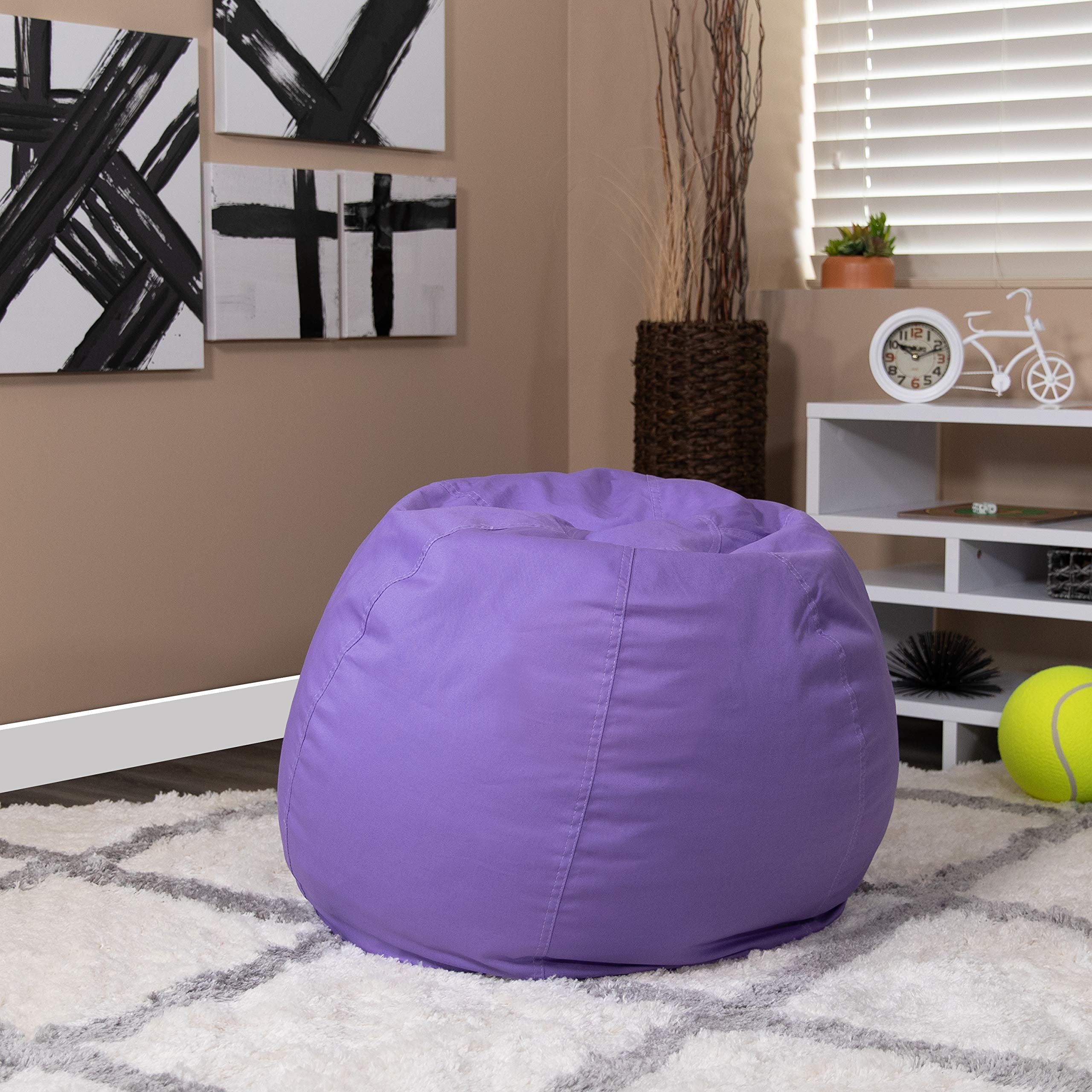 EMMA + OLIVER Small Solid Purple Bean Bag Chair for Kids and Teens