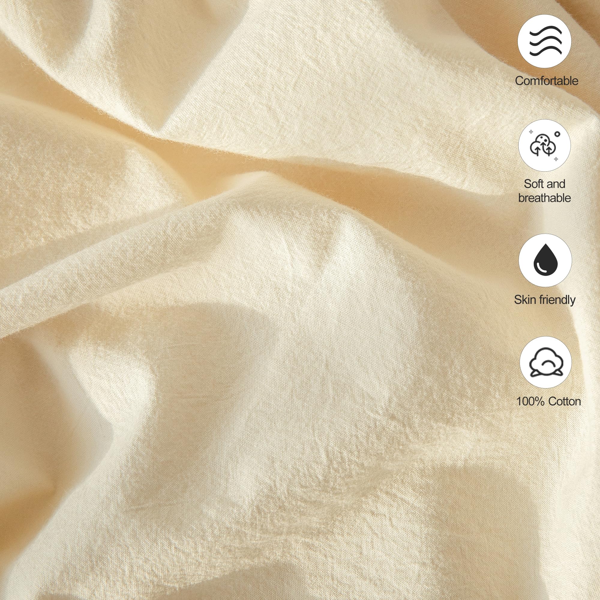 Moomee Bedding Pillowcases Pack Of 2 100% Washed Cotton Linen Like Textured Breathable Durable Soft Comfy (Cream White, Queen)