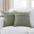 Meekio Set Of 2 Dark Sage Square Pillow Covers 16 X 16 Farmhouse Boho Pillow Covers With Coconut Buttons For Sofa Couch Living R
