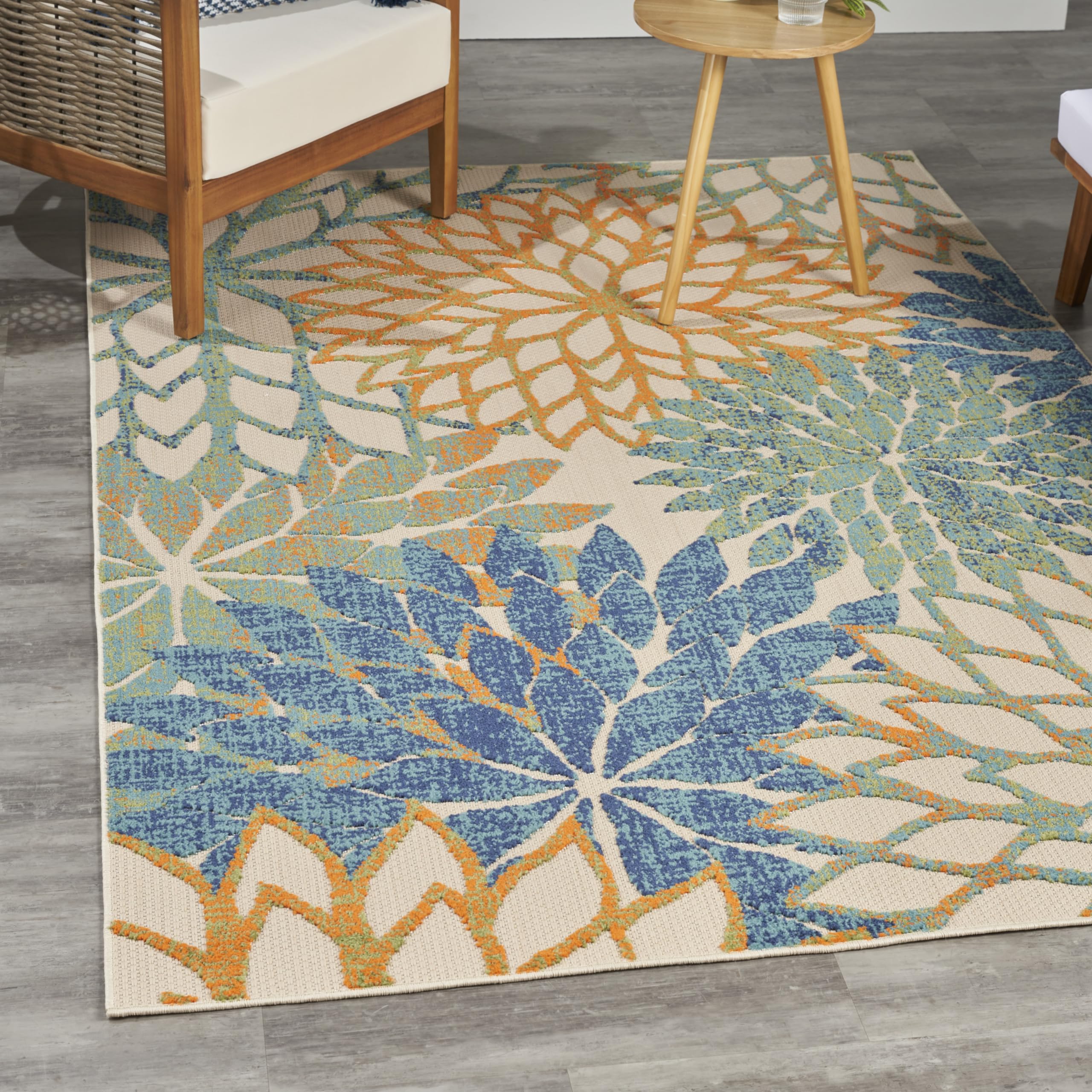 Nourison Aloha Indoor Outdoor Blue Green 3'6' X 5'6' Area Rug, Easy Cleaning, Non Shedding, Bed Room, Living Room, Dining Room, Backyard, Deck, Patio (4X6)