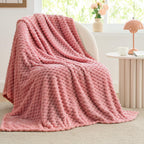 Bedelite Fleece Blanket Twin Blanket For Bed Couch, 3D Jacquard Decorative Dusty Pink Throw Blanket, Soft And Cozy Warm Plush Fu