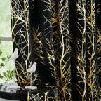 FMFUNCTEX 100% Blackout Curtains for Bedroom, Gold Foil on Black Curtains 84 Inches Long Curtains for Living Room, Metallic Tree