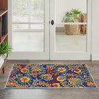 Nourison Aloha Indoor/Outdoor Navy Multicolor 2'8' X 4' Area Rug, Easy Cleaning, Non Shedding, Bed Room, Living Room, Dining Room, Backyard, Deck, Patio (3X4)