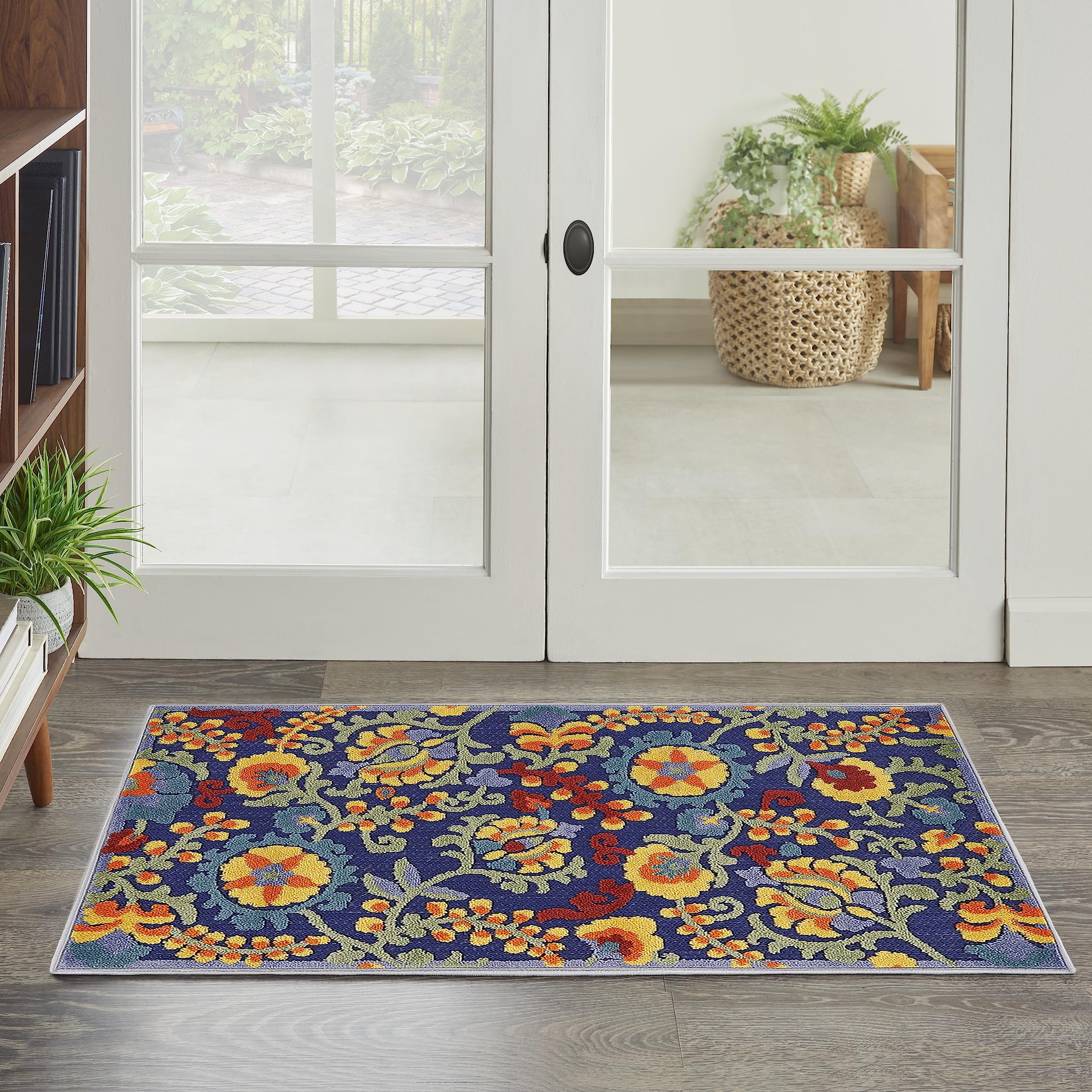 Nourison Aloha Indoor/Outdoor Navy Multicolor 2'8' X 4' Area Rug, Easy Cleaning, Non Shedding, Bed Room, Living Room, Dining Room, Backyard, Deck, Patio (3X4)