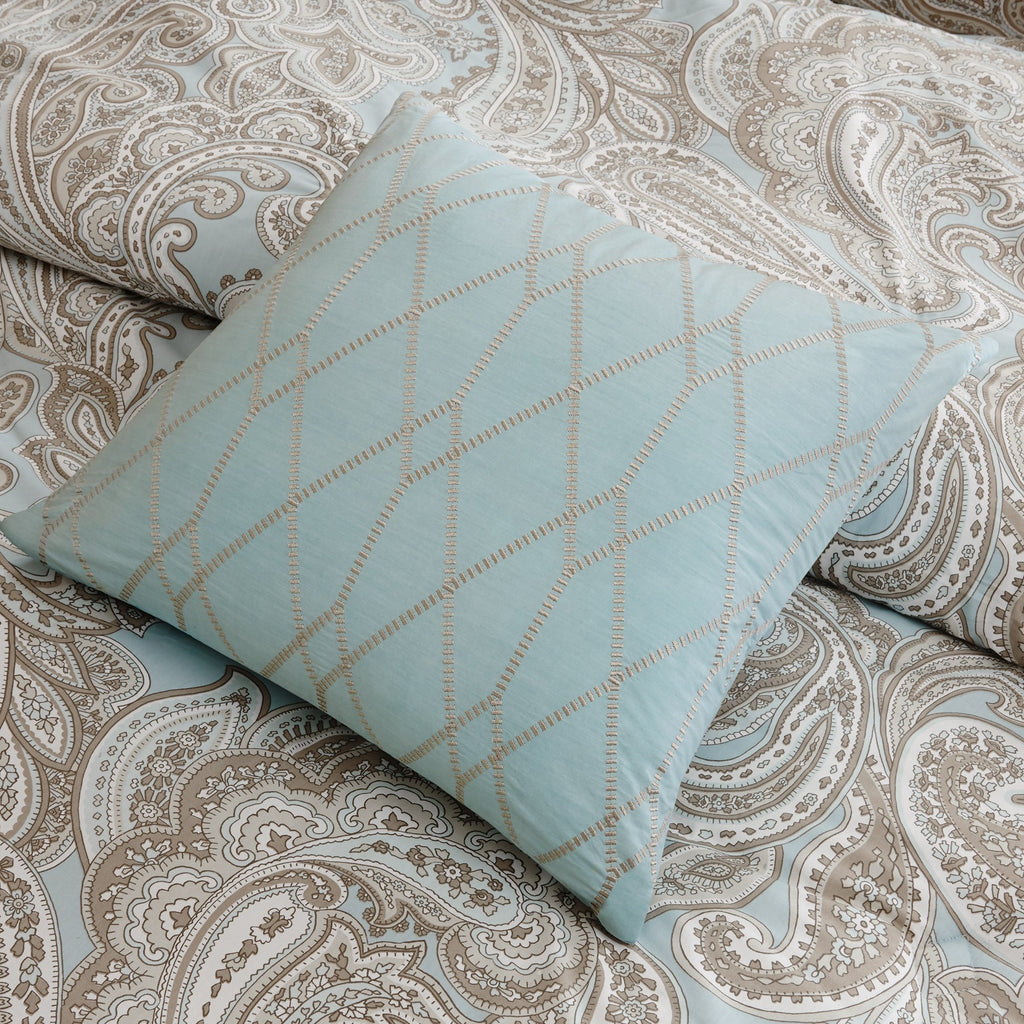 Madison Park Pure Ronan Cotton Comforter Set - Casual Paisley Design, All Season Alternative Down Cozy Bedding, Matching Shams, Decorative Pillows, Blue King/Cal King(104'X92') 5 Piece