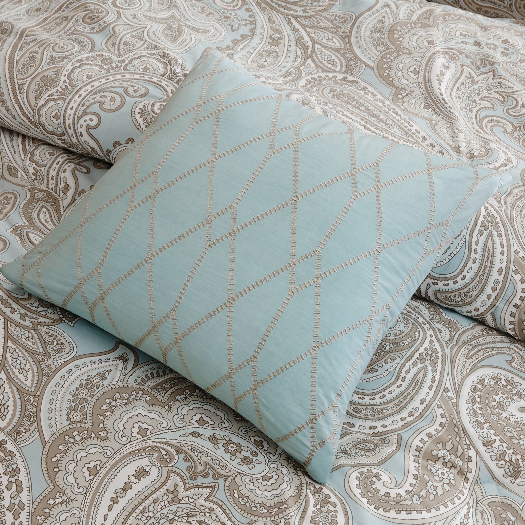Madison Park Pure Ronan Cotton Comforter Set - Casual Paisley Design, All Season Alternative Down Cozy Bedding, Matching Shams, Decorative Pillows, Blue King/Cal King(104'X92') 5 Piece