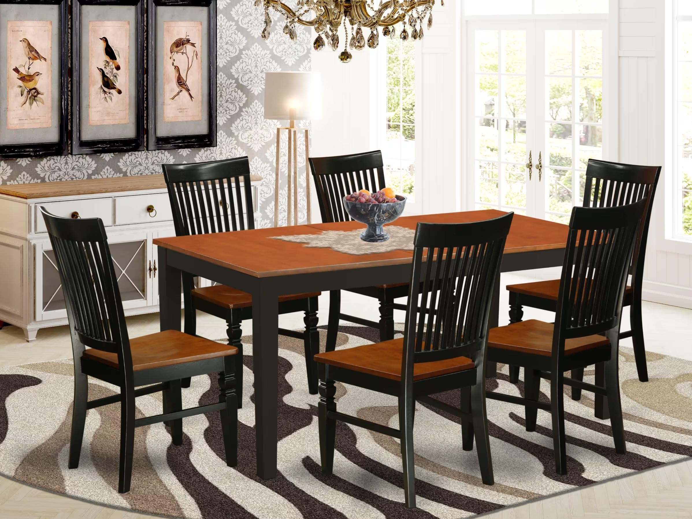 East West Furniture Niwe7-Bch-W 7 Piece Kitchen Table Set Consist Of A Rectangle Dining Table With Butterfly Leaf And 6 Dining Room Chairs, 36X66 Inch, Black & Cherry