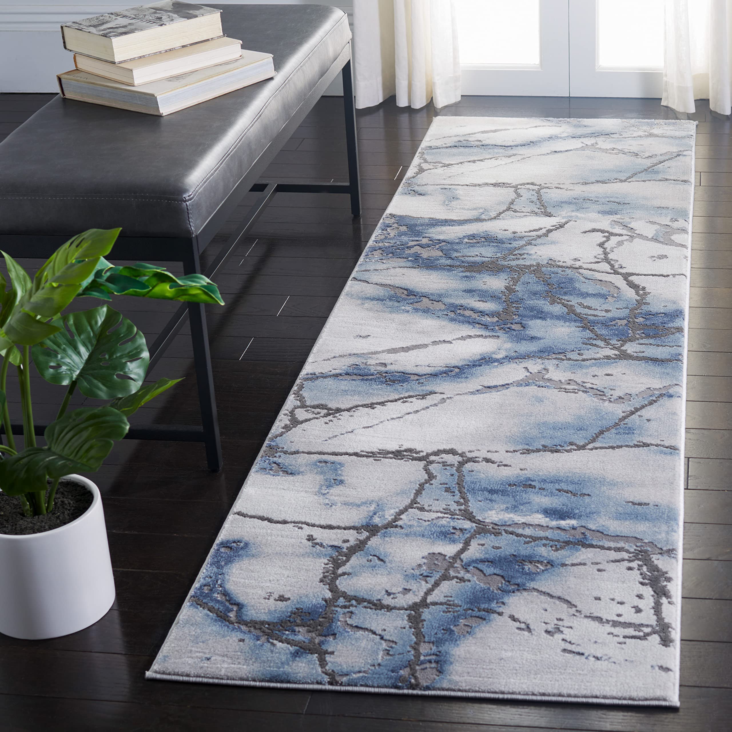 SAFAVIEH Craft Collection Runner Rug - 23 x 10, Grey & Blue, Modern Abstract Design, Non-Shedding & Easy Care, Ideal for High 