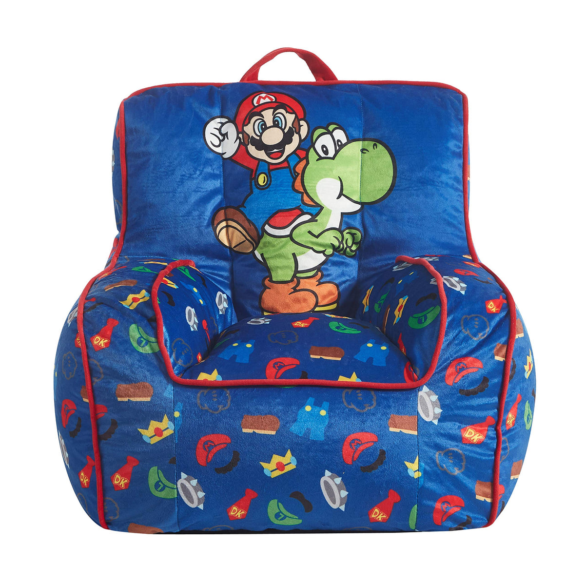 Idea Nuova Nintendo Super Mario Kids Mink Plush Bean Bag Chair with Piping & Top Carry Handle Large