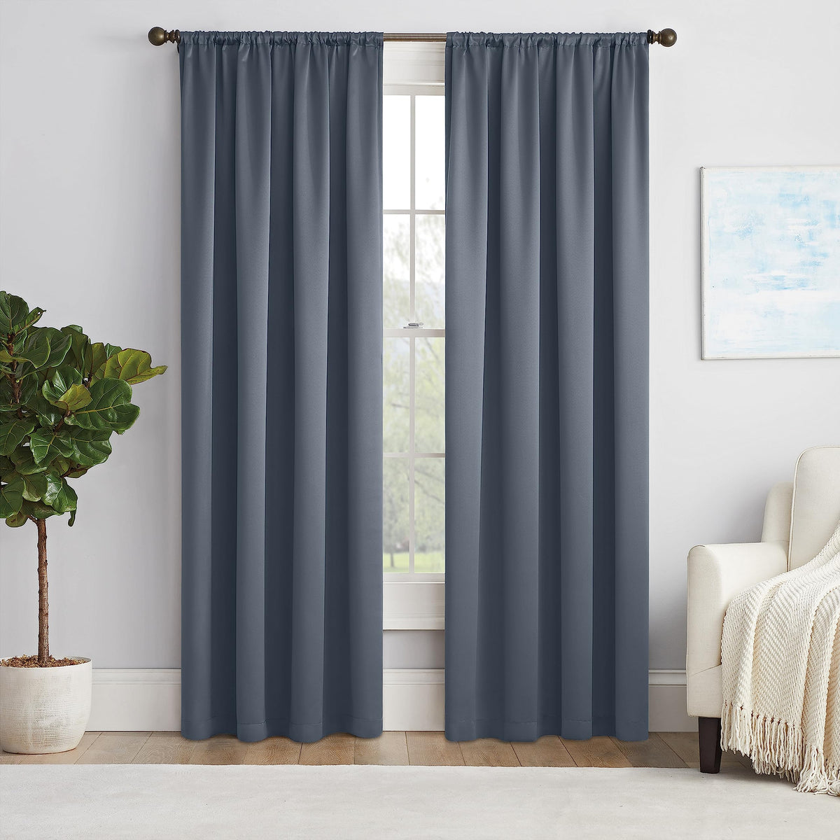 Eclipse Solid Thermapanel Modern Room Darkening Rod Pocket Window Curtain For Bedroom (1 Panel) 54' X 84' Curtain Panel In Blu