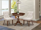 East West Furniture AMSI3-MAH-35 3 Piece Dining Room Table Set Contains a Round Kitchen Table with Pedestal and 2 Doeskin Linen Fabric Parson Dining Chairs, 36x36 Inch, Mahogany