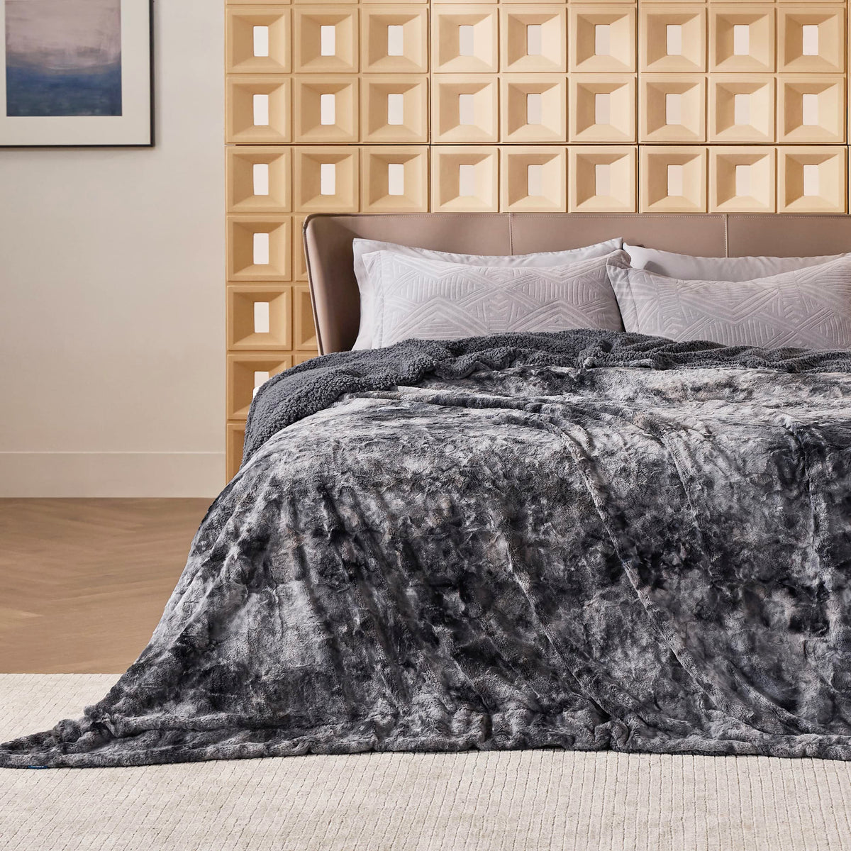 Bedsure Fuzzy Blanket King Size - Grey, Soft And Warm Sherpa, Plush And Furry Faux Fur, Reversible King Blankets For Bed, 108X90